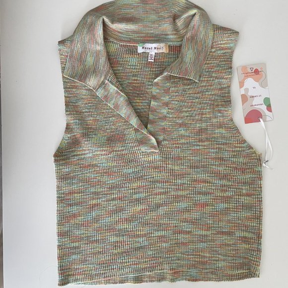 NWT Hazel Moon multi colored Knit Polo Collared Cropped top - Picture 8 of 9